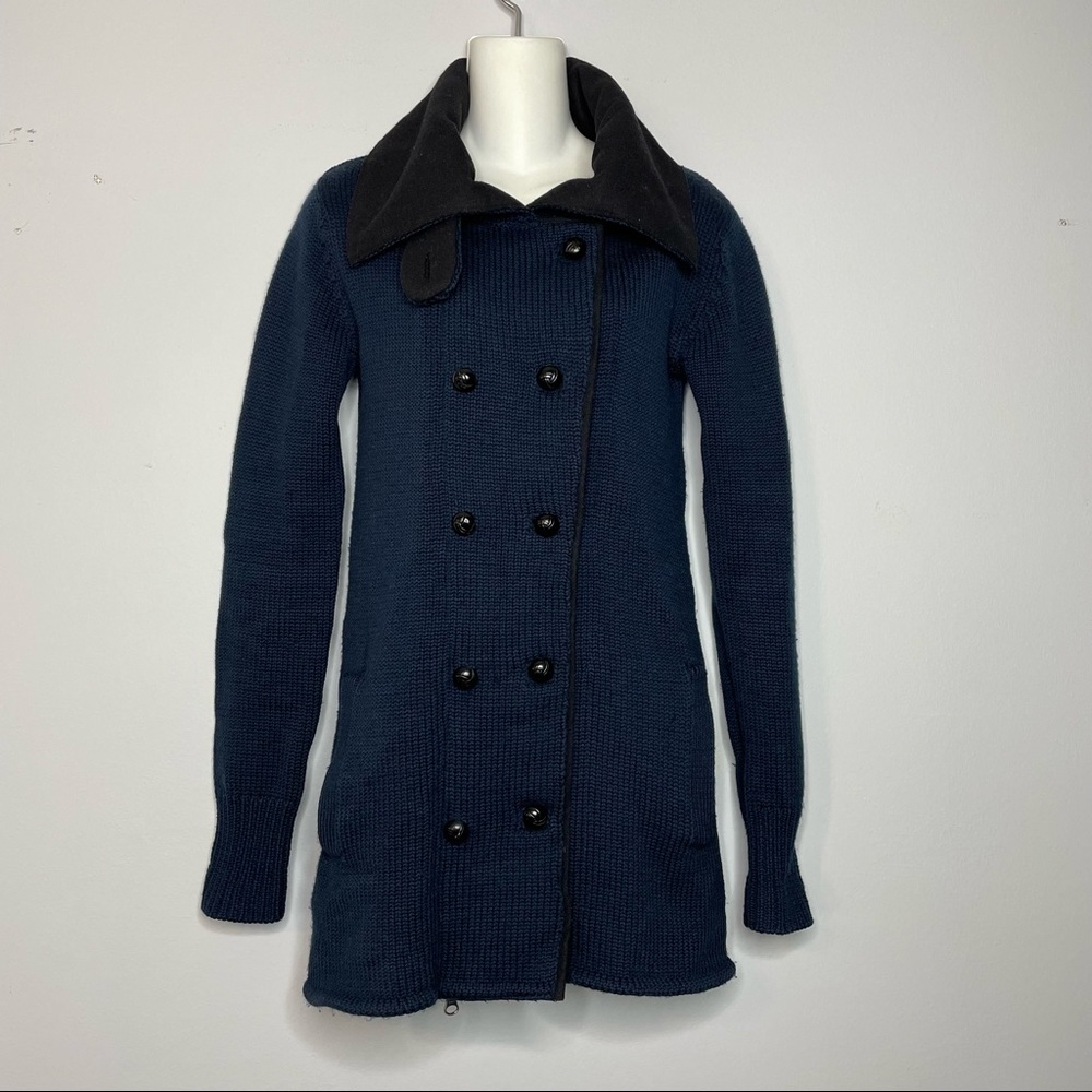 Nicholas K Wool Knit Pea Coat Double Breasted Long XS